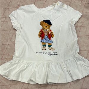 Ralph Lauren Kids White Polo Bear Ruffle Tee